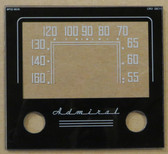 Dial image taken against a tan/brown background to illustrate dial scale white print. Dial is clear other than white and black print.