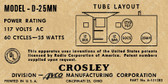 Crosley D25MN Label (Item: LBL-CR-D25MN)