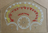 Dial image taken against a tan/brown background to illustrate white print portions of dial scale. Dial glass is clear other than dial scale printing.