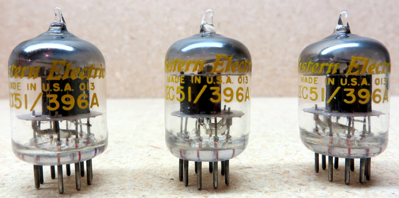 Set of Three Western Electric 2C51/396A Vacuum Tubes New Old Stock