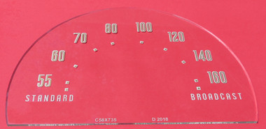 Dial image taken on a red/pink background to illustrate the dial white and gold print. Dial glass is clear other than scale print.