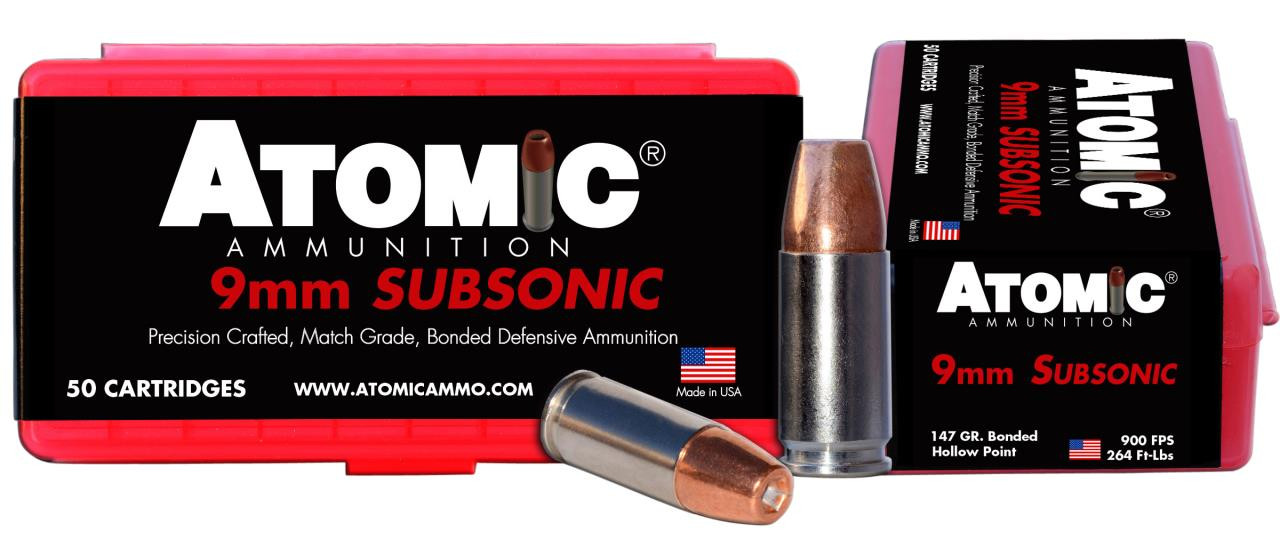 Atomic 00438 Subsonic 9mm Luger 147 GR SubSonic 50 Bx/ 10 Cs - 858767004386