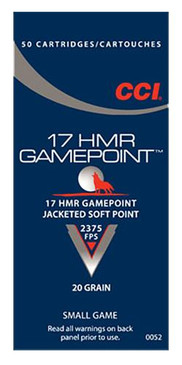 CCI 0052 Small Game 17 Hornady Magnum Rimfire (HMR) 20 GR Jacketed Soft Point 50 Bx/ 40 Cs - 766830005218