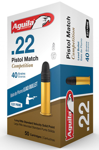 Aguila 1B222516 Match Competition Standard Velocity 22 Long Rifle (LR) 40 GR Lead Round Nose 50 Bx/ 100 Cs - 640420001531