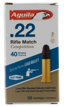 Aguila 1B222518 Match Competition Standard Velocity 22 Long Rifle (LR) 40 GR Lead Round Nose 50 Bx/ 100 Cs - 640420001517