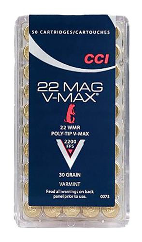 CCI 0073 Varmint 22 Winchester Magnum Rimfire (WMR) 30 GR Poly-Tip V-Max 50 Bx/ 40 Cs - 766830007366