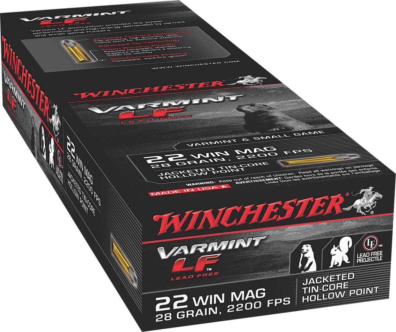 Winchester Ammo X22MHLF Varmint LF 22 Winchester Magnum Rimfire (WMR) 28 GR Jacketed Hollow Point 50 Bx/ 40 Cs - 208921023546
