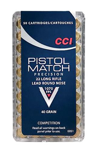 CCI 0051 Select Pistol Match 22 LR Round Nose 40 GR 50Box/100Case - 766830005140