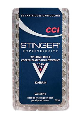 CCI 0050 Varmint 22 LR Stinger Copper-Plated HP 32GR 50 Box/100 Case - 766830005072