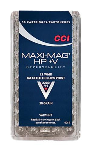 CCI 0059 Varmint Maxi Mag HP +V 22 Win Mag JHP 30GR 50Box/40Case - 766830005904