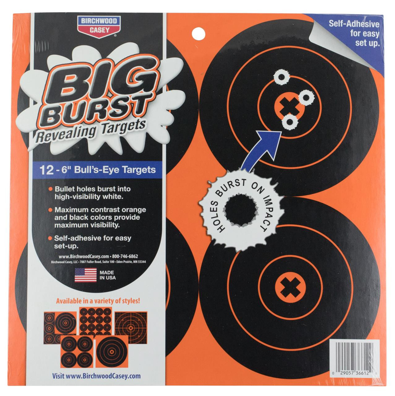 Birchwood Casey 36612 Big Burst 6" Bullseye Self-Adhesive 12 Pack - 290573661290