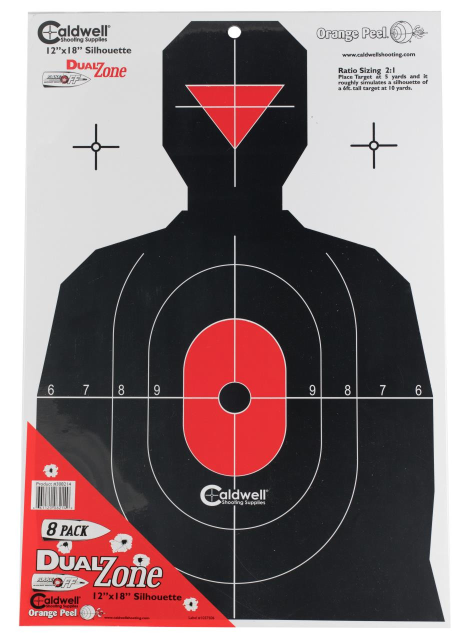Caldwell 308-214 Flake Off Silhouette Dual Zone Target  8 Pack - 661120082149