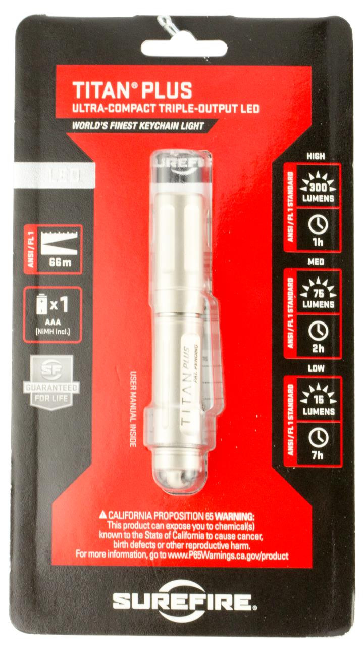 Surefire TITANB Titan Plus Ultra-Compact 300/75/15 Lumens Rechargeable AAA HiMH Silver - 848713248476