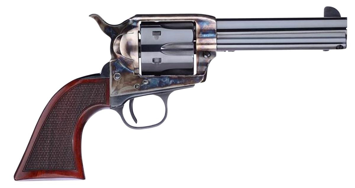 Taylors and Company 556201DE Short Stroke Smoke Wagon Navy Grip Single 45 Colt (LC) 4.75" 6rd Walnut Blued - 839665002971
