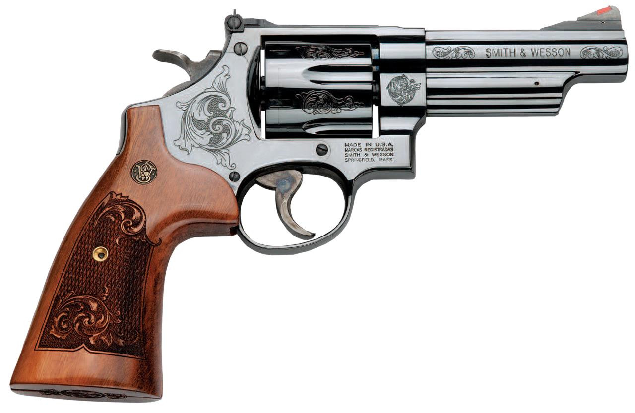 Smith & Wesson 150783 29 Machine Engraved Single/Double 44 Remington Magnum 4" 6 rd Wood Engraved Grip Blued - 221881422426