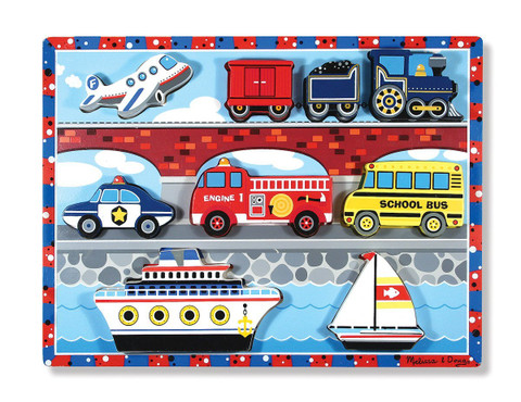 Melissa & Doug® Vehicles Wooden Chunky Puzzle - Plane, Train, Cars, and Boats (9 pieces)