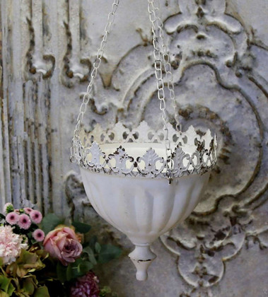 Hanging Flower or Plant Holder NEW White French Antique Style Metal - fp