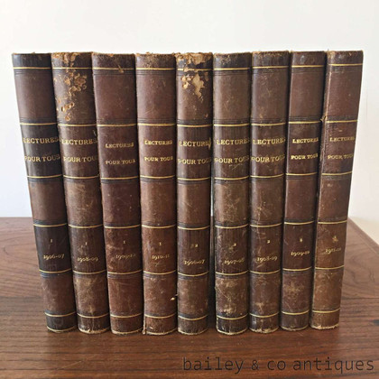 Antique French Books Set of 9 Nine Rare - Lectures Pour Tous - Hachette & Cie Books