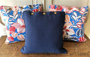 Cushion Covers Set of Three Floral & Navy Heavy Cotton NEW 40cm - HN