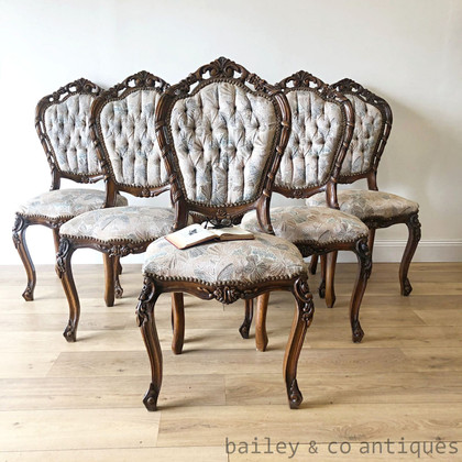 French Vintage Set Six 6 Louis XV Style Dining Chairs Carved - TT048