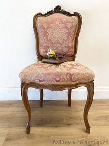 Antique French Parlour Suite Chair Louis Style Carved Walnut- SF112b