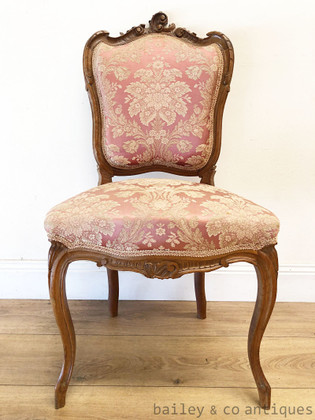 Antique French Parlour Suite Chair Louis Style Carved Walnut- SF112c 