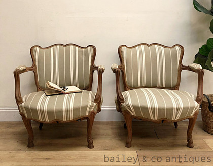 Antique French Dainty Petite Salon Armchairs Chestnut Louis Style - SF105