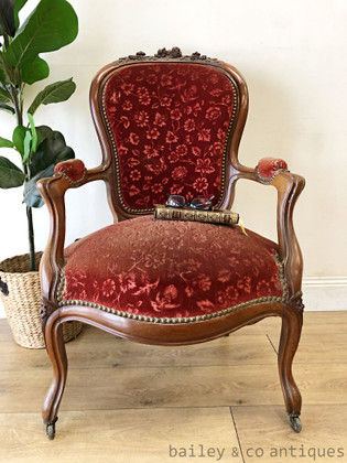  Antique French Parisian Fauteuil Armchair Louis Style Mahogany - SF125