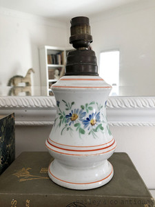 Antique French Table Oil Lamp Hand Painted Porcelain Electrified - QN615c