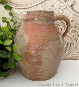Antique French Rare Earthenware Stoneware Confit Pot Wine Jug - B0771
