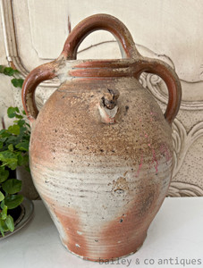 Antique French Rare Large Earthenware Stoneware Oil Wine Jug - B0775