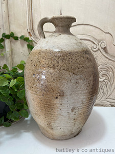 Antique French Rare Earthenware Stoneware Oil Wine Bottle Jar Pitcher - B07724