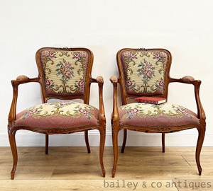 Antique French Pair Elegant Louis Style Parlour Armchairs - B178