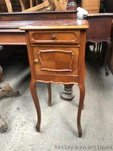 B018 - An antique French Louis style walnut  side cabinet with marble top