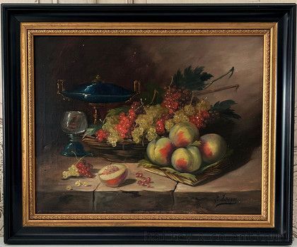 Antique French Lge Framed Oil Painting canvas Still Life Fruit Signed P Lacroy - FRLacroy