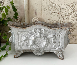 Antique French Iron Table Jardiniere Planter Box Painted Silver - FR680
