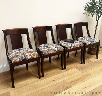 Set of Four Antique French Empire Mahogany Gondola Dining Chairs - FRP08b