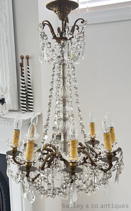 Huge Antique French Empire Chandelier 8 Lights Crystals Paris - FR106