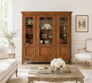 Antique French Bookcase Display Cabinet Oak Louis XV Style - C204