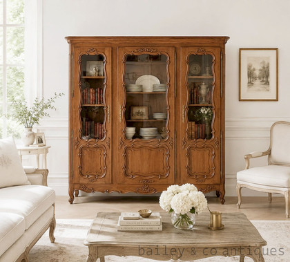 Antique French Bookcase Display Cabinet Oak Louis XV Style - C204