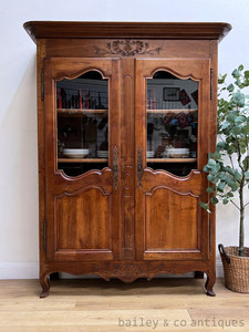 Antique French Bookcase Display Cabinet Oak Louis XV Style - C188