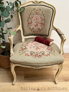 Antique French Louis Style Parlour Chair Needlepoint - C216 