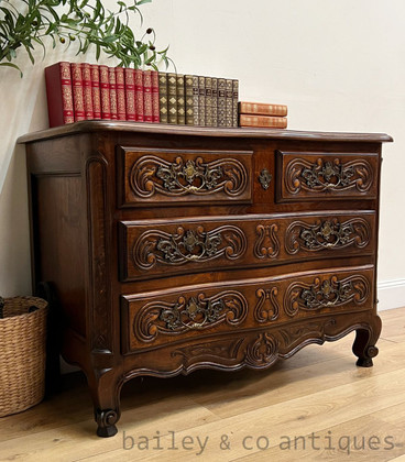 Antique French Ornately Carved Oak Chest Drawers Commode Louis - FR094