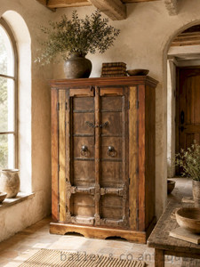 Antique Spanish Rustic Style Oak Armoire Cabinet Cupboard - C224
