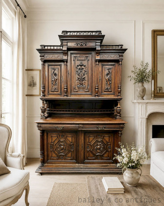 Antique French Oak Renaissance Carved Sideboard with Dragons - B169