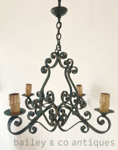  Antique French Iron Chandelier Provincial - FR648