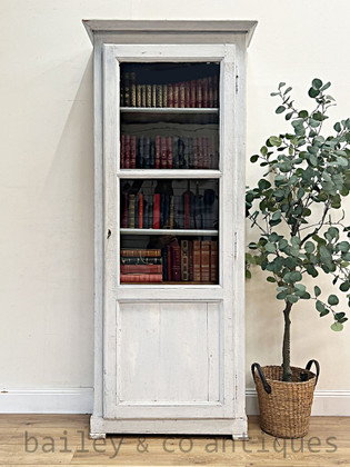 Antique French Painted Vitrine Bookcase Pale Grey - M123