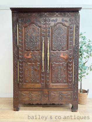 Antique French Rare Richly Carved Oak Wedding Armoire 1855 - FR021