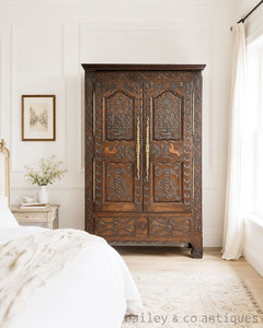 Antique French Rare Richly Carved Oak Wedding Armoire 1855 - FR021