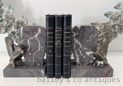 A Pair of Dainty French Vintage Marble Bookends with Squirrels - E308